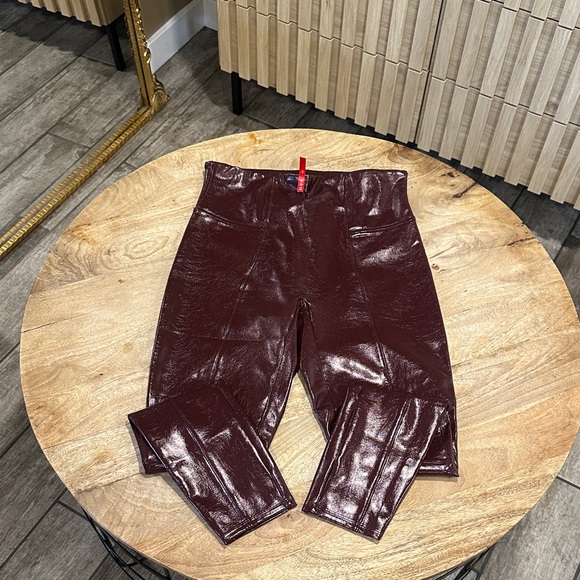 SPANX Pants - SPANX Shiny Burgundy Faux Leather Leggings